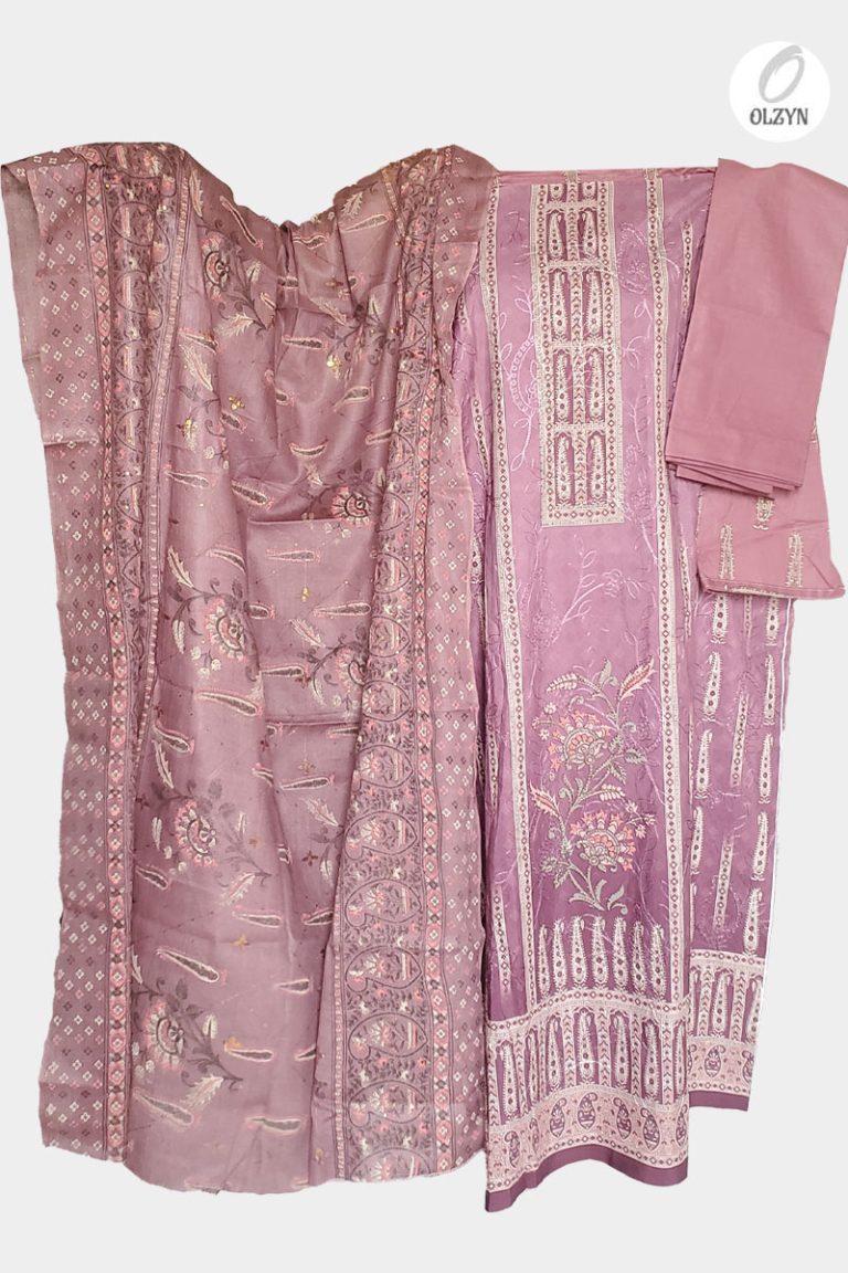 স্টাইলিশ মভ (Mauve) প্রিন্টেড ৩ পিস লন ড্রেস উইথ শিফন ওড়না